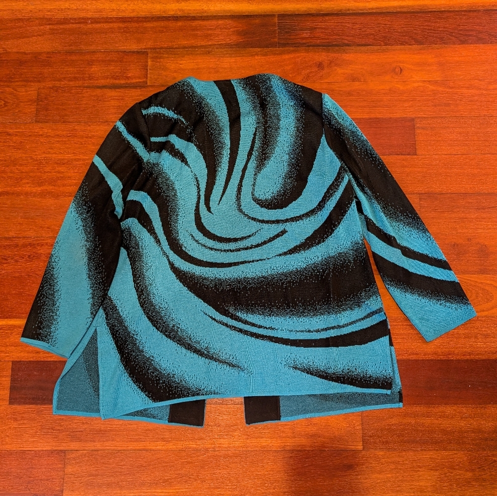 Ming Wang Women's Open Front Turquoise & Black Swirl Jacket Size XL - Picture 5 of 6